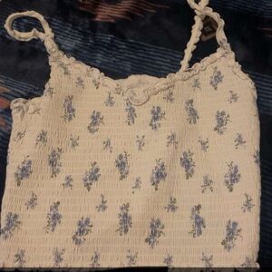 Floral Cream and Blue Women's Top
